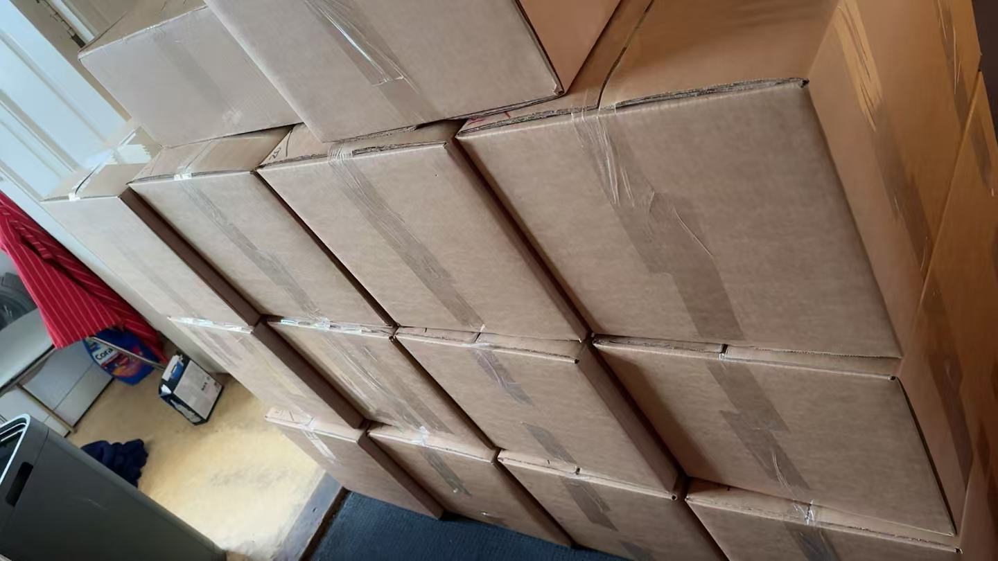 Sealed cartons arranged together as a transport-ready shipment